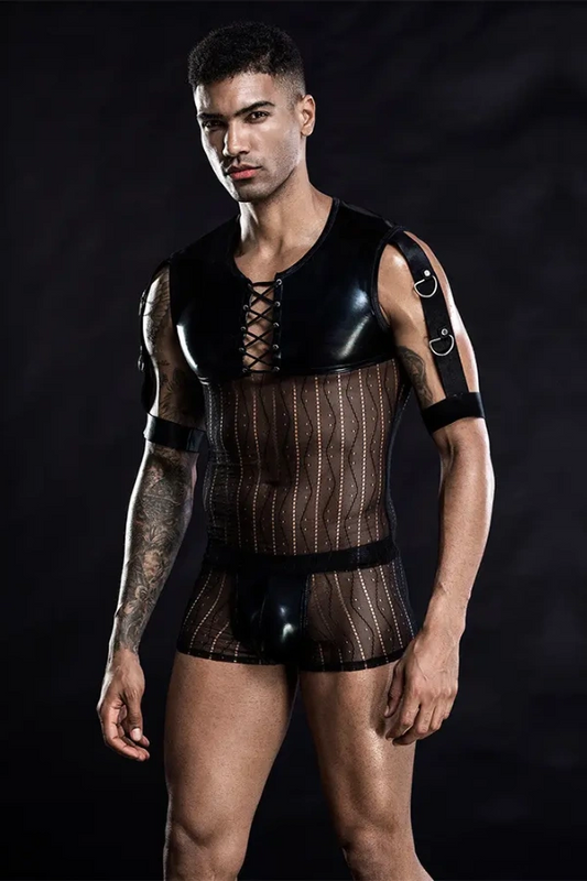 Xlifedolls|Patent Leather Men's  Vest Sexy Lingerie