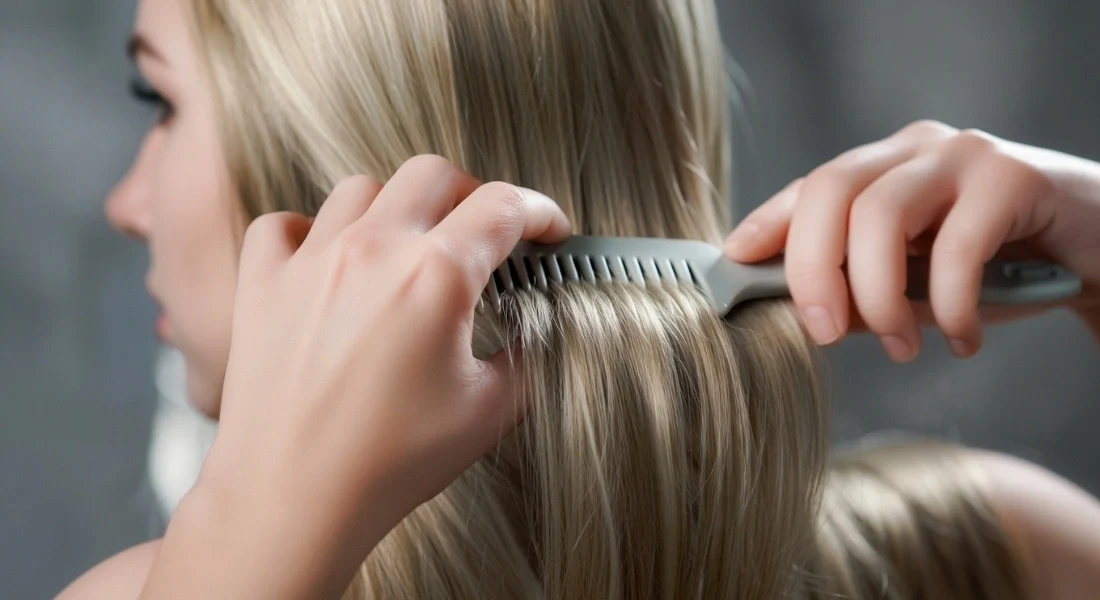 A professional demonstration of brushing XLlifeDoll hair using a wide-tooth comb while supporting the roots to prevent shedding.