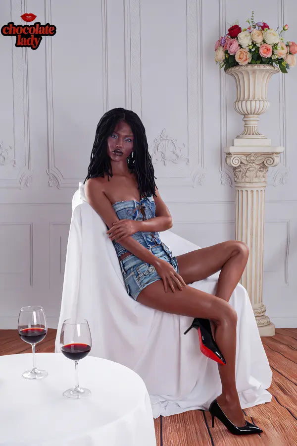 140cm black sex doll Roxy with customizable hair options.