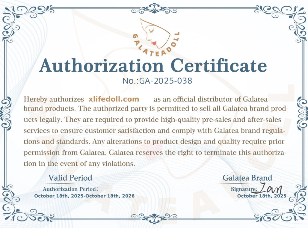 Sales authorization certificate issued by the galateadoll manufacturer