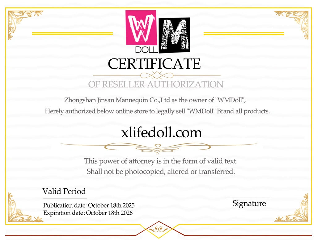 Sales authorization certificate issued by the wmdoll manufacturer