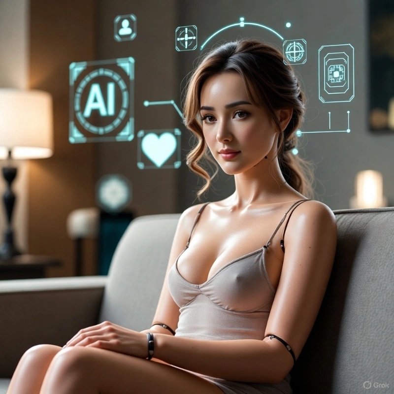 AI-enabled companion doll demonstrating intelligent interaction and emotional presence in a modern luxury setting