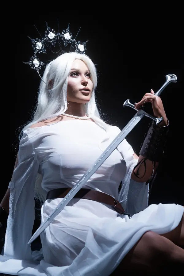 High contrast shot of white hair against sun-kissed skin.