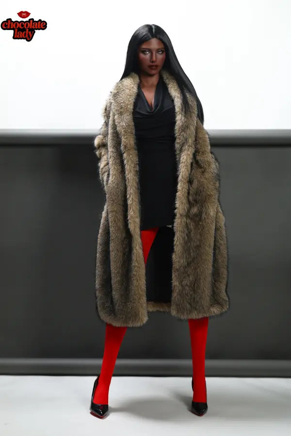 Naomi black sex doll in a luxury fur coat