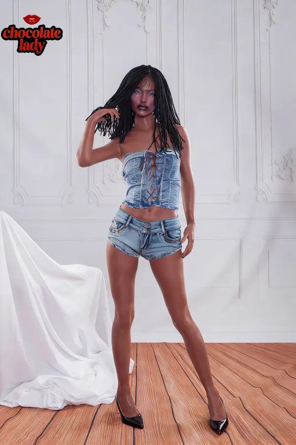 Silicone Ebony Flat Tits Sex Doll 140cm (4'5") - Roxy 