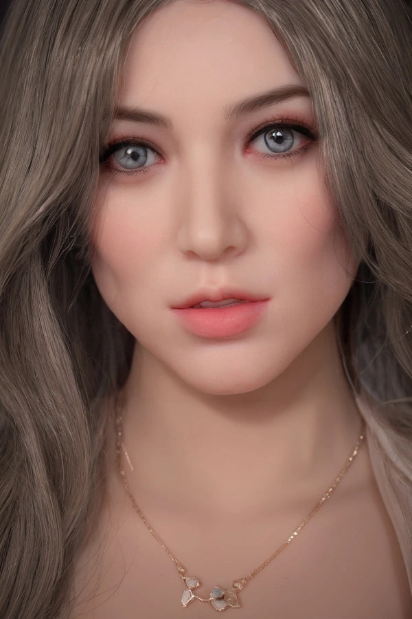 Brunette hair sex doll wearing hoop earrings and necklace