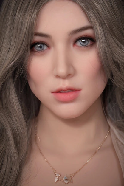 Brunette hair sex doll wearing hoop earrings and necklace