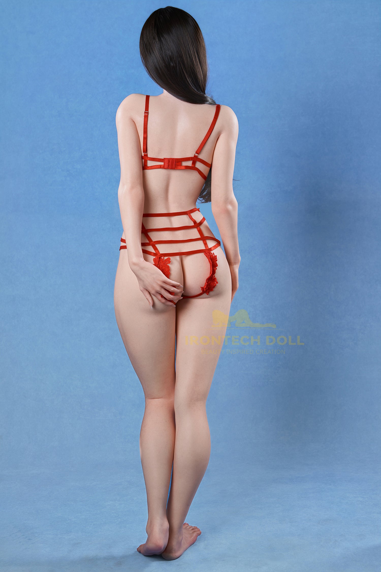 Vina, a 166cm all-silicone sex doll dressed in red lace, comes with a ROS MAX head sculpt.