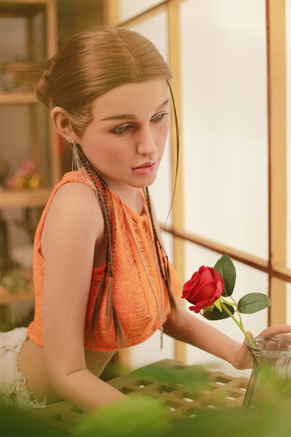 Full Silicone Oral Sex Doll in white thigh highs highlighting realistic skin.