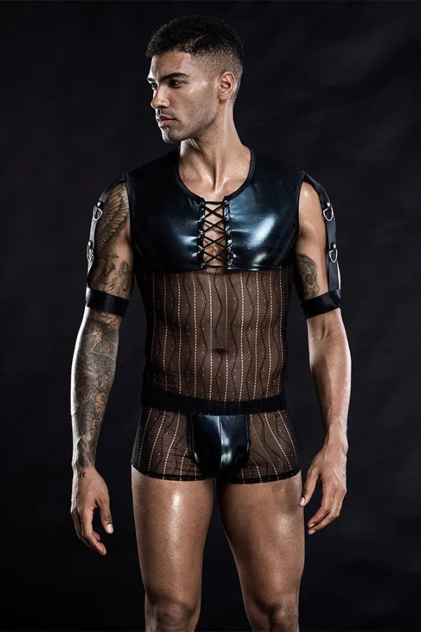 Xlifedolls|Patent Leather Men's  Vest Sexy Lingerie