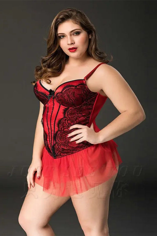 Xlifedolls|Plus Red Mesh Slimming Sexy Lingerie