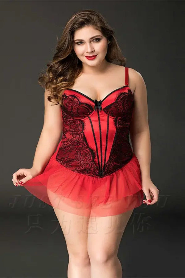 Lencería sexy adelgazante de malla roja Xlifedolls Plus
