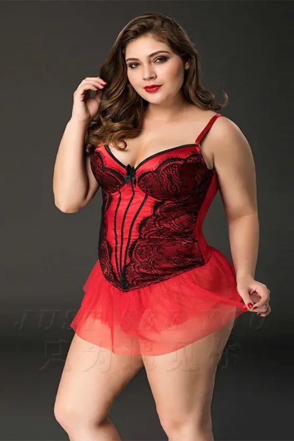Lencería sexy adelgazante de malla roja Xlifedolls Plus