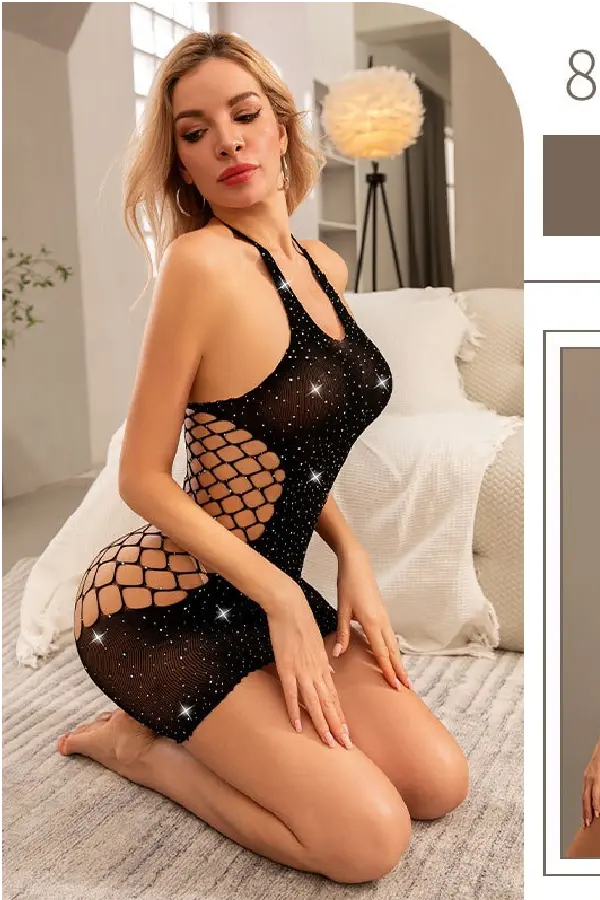 Xlifedolls|Ropa sexy de malla hueca de diamante