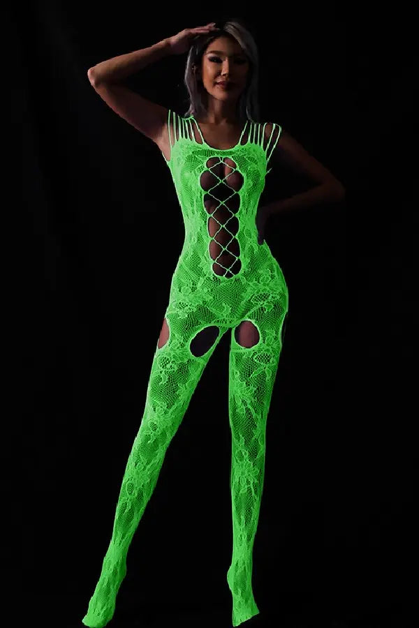Xlifedolls|Fluorescent Fshnet Stockings One-piece Sexy Lingerie.