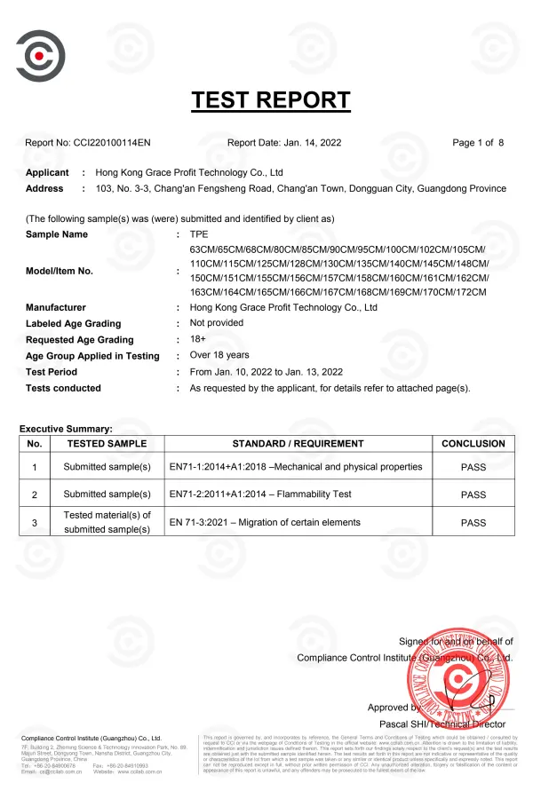 RIDMII Doll Certificate of Conformity (COC) for product quality and compliance