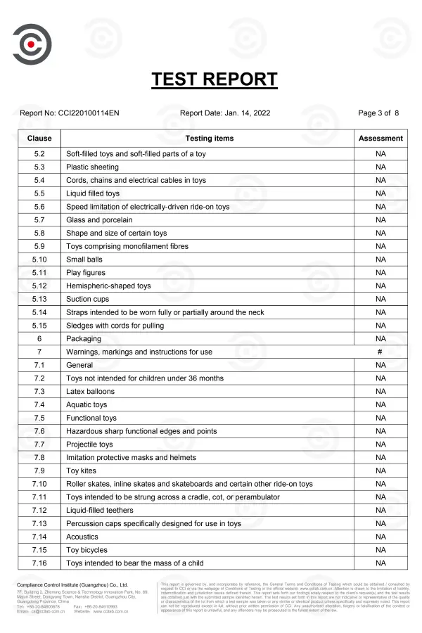 RIDMII Doll Certificate of Conformity (COC) for product quality and compliance