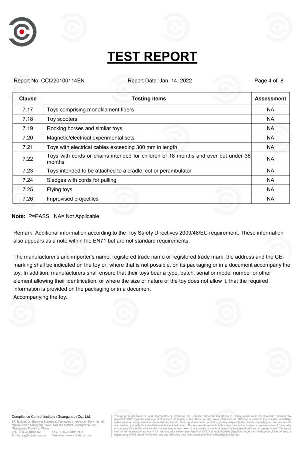 RIDMII Doll Certificate of Conformity (COC) for product quality and compliance