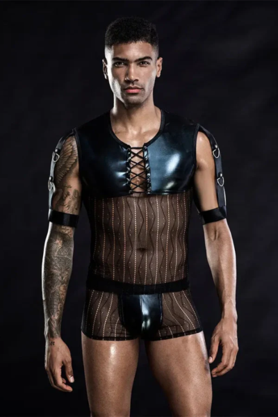 Patent Leather Men's Vest Sexy Lingerie