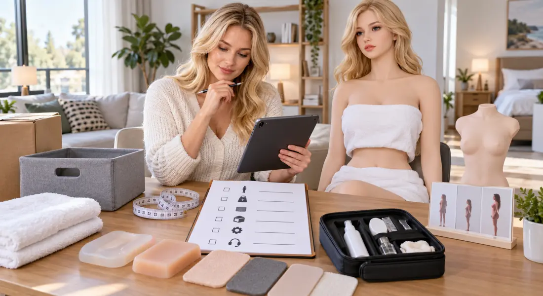 First-time sex doll buying guide showing size, weight, material, storage and care considerations before choosing a model